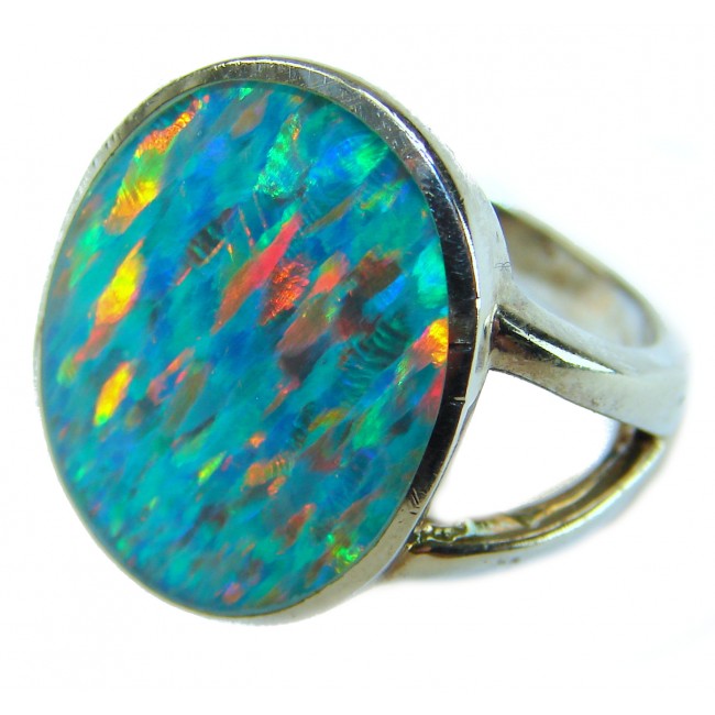 Endless Ocean Genuine 18.2 carat Australian Opal .925 Sterling Silver handmade Ring size 6 3/4