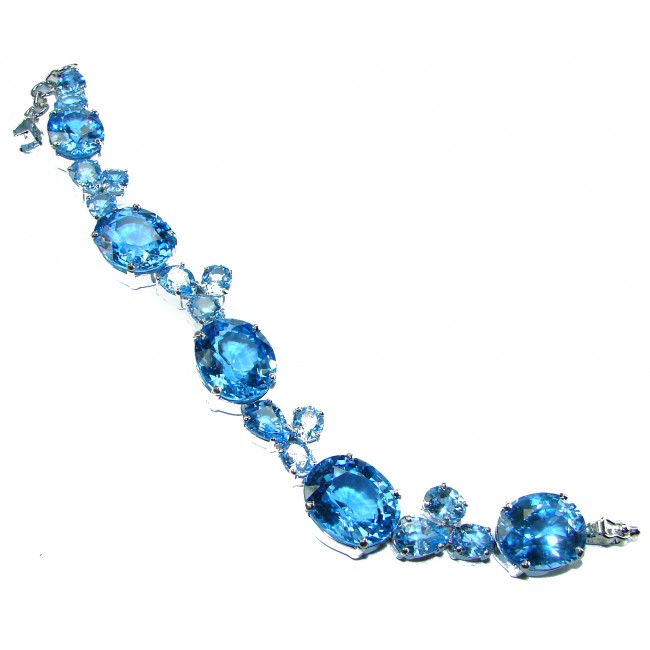 Pure Serenity 165.5 carat genuine Swiss Blue Topaz .925 Sterling Silver handmade Large Statement Bracelet - photo 4