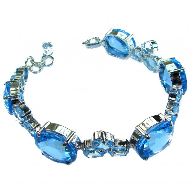 Pure Serenity 165.5 carat genuine Swiss Blue Topaz .925 Sterling Silver handmade Large Statement Bracelet - photo 3