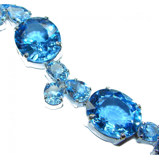 Pure Serenity 165.5 carat genuine Swiss Blue Topaz .925 Sterling Silver handmade Large Statement Bracelet - photo 2