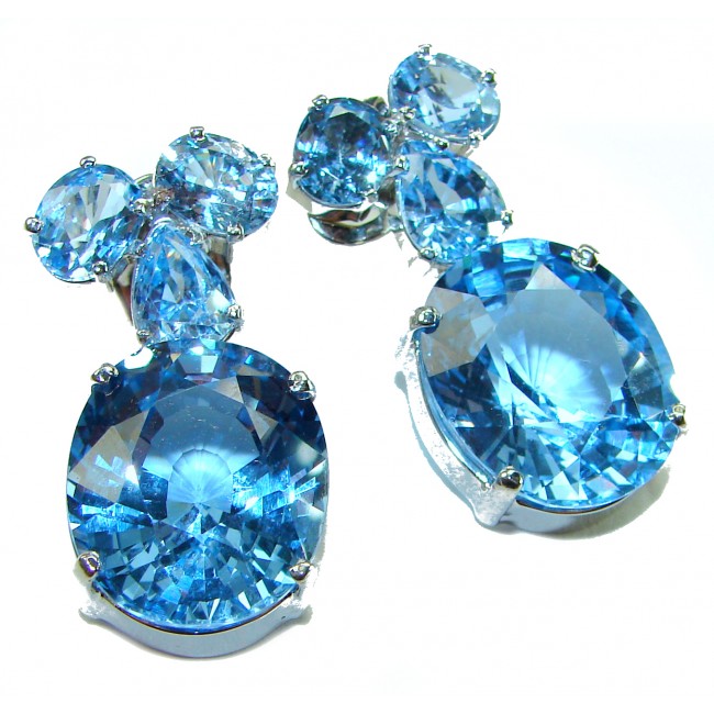 Pure Serenity 45.5 carat genuine Swiss Blue Topaz .925 Sterling Silver handmade Large Statement earrings - photo 4