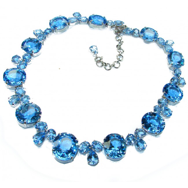 Pure Serenity 225.5 carat genuine Swiss Blue Topaz .925 Sterling Silver handmade Large Statement Necklace; 132.95 grams