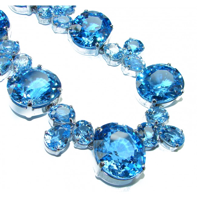 Pure Serenity 225.5 carat genuine Swiss Blue Topaz .925 Sterling Silver handmade Large Statement Necklace; 132.95 grams