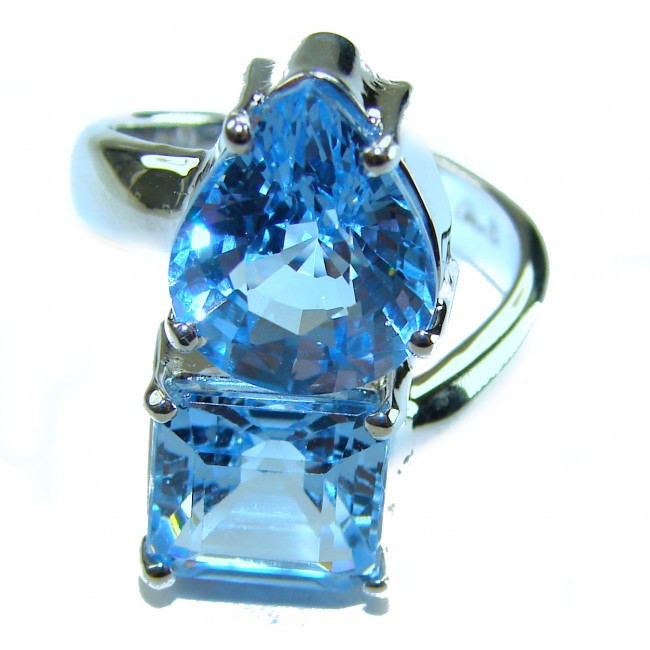 Pure Serenity 22.5 carat genuine Swiss Blue Topaz .925 Sterling Silver handmade Large Statement Ring size 8 - photo 3