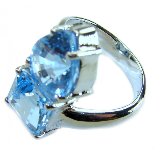 Pure Serenity 22.5 carat genuine Swiss Blue Topaz .925 Sterling Silver handmade Large Statement Ring size 8 - photo 2
