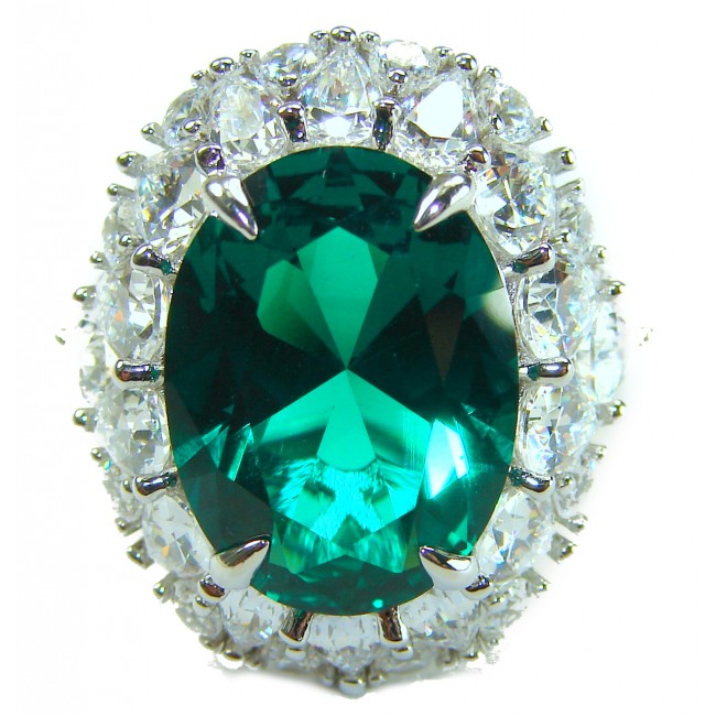 Green Royalty Natural 15.6 carat Chrome Diopside .925 Sterling Silver ring size 5