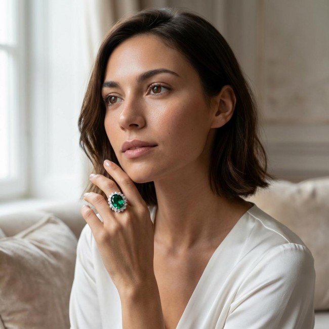 Green Royalty Natural 15.6 carat Chrome Diopside .925 Sterling Silver ring size 5