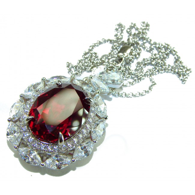 Luxurious 15.2 carat natural Ruby White Topaz .925 Sterling Silver .925 Sterling Silver Statement Necklace - Close-up of ruby and topaz necklace on silver chain.