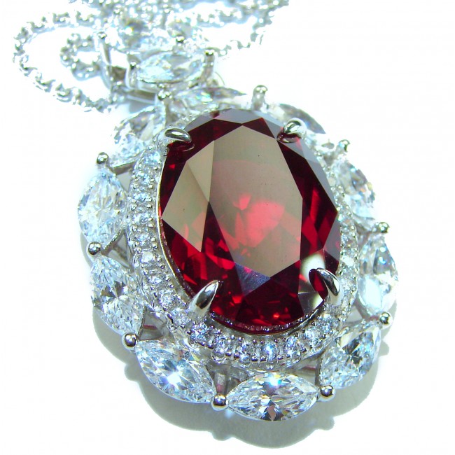 Luxurious 15.2 carat natural Ruby White Topaz .925 Sterling Silver .925 Sterling Silver Statement Necklace - Close-up of luxurious ruby and white topaz pendant on sterling silver链