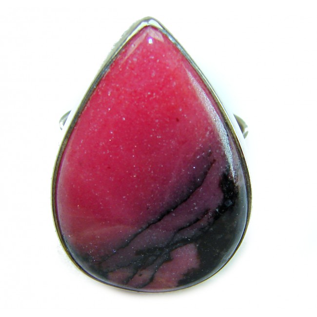 Perfect Rhodonite .925 Sterling Silver handmade Ring s. 8 adjustable