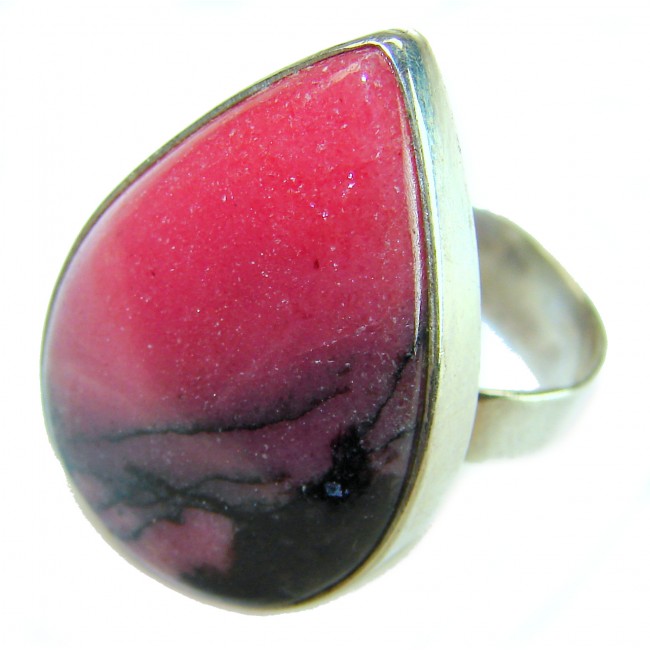 Perfect Rhodonite .925 Sterling Silver handmade Ring s. 8 adjustable