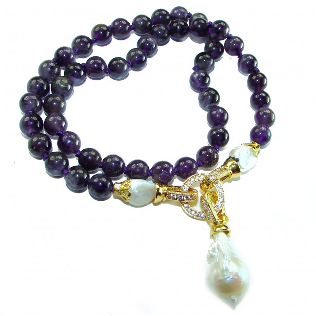Genuine Amethyst .925 Sterling Silver dipped in 14K Gold handcrafted 16 inches long necklace
