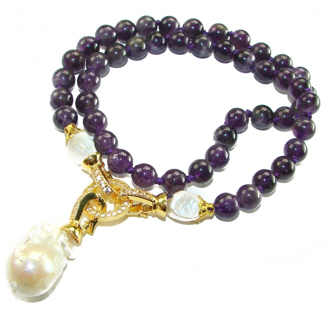 Genuine Amethyst .925 Sterling Silver dipped in 14K Gold handcrafted 16 inches long necklace