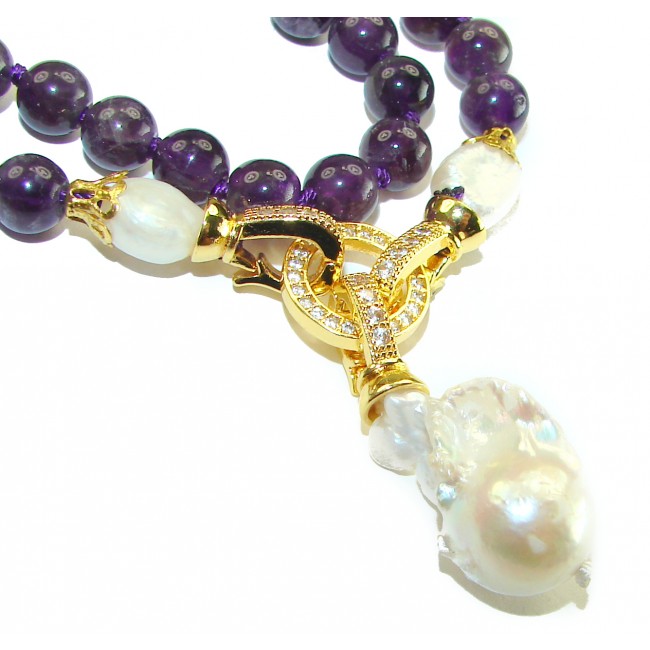 Genuine Amethyst .925 Sterling Silver dipped in 14K Gold handcrafted 16 inches long necklace