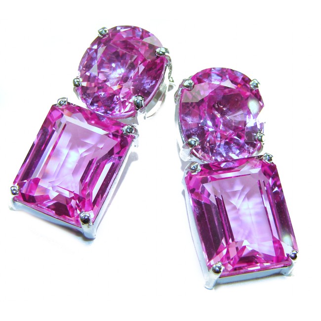 Large - Tiffany - authentic 45.4 carat Pink Sapphire .925 Sterling Silver handcrafted Earrings