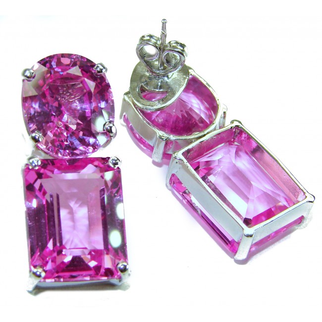 Large - Tiffany - authentic 45.4 carat Pink Sapphire .925 Sterling Silver handcrafted Earrings