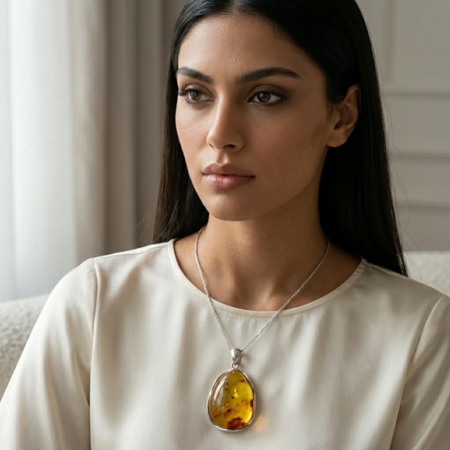 Sea Treasure Prehistoric Authentic Butterscotch Baltic Amber .925 Sterling Silver beautifully handcrafted Pendant