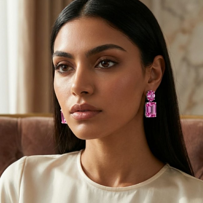 Large - Tiffany - authentic 45.4 carat Pink Sapphire .925 Sterling Silver handcrafted Earrings