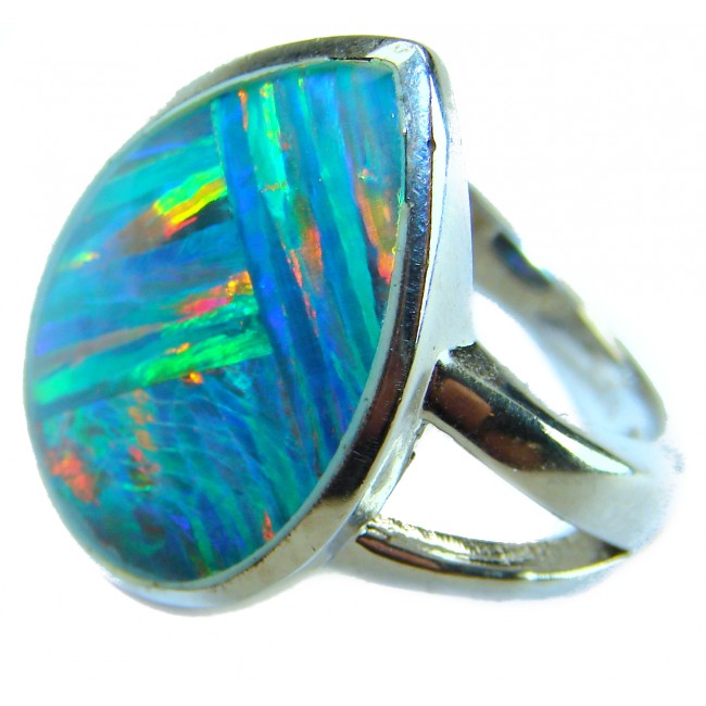 New Galaxy Genuine 17.4 carat Australian Opal .925 Sterling Silver handmade Ring size 7 - photo 3