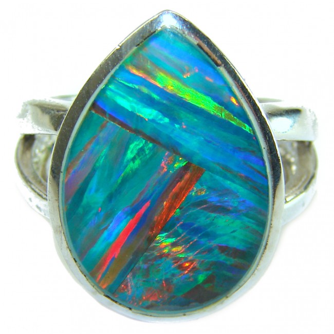 New Galaxy Genuine 17.4 carat Australian Opal .925 Sterling Silver handmade Ring size 7 - photo 2
