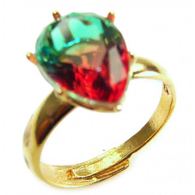 6.8 carat Brazilian Tourmaline .925 Sterling Silver dipped in 18K Gold Perfectly handcrafted Ring s. 9 adjustable