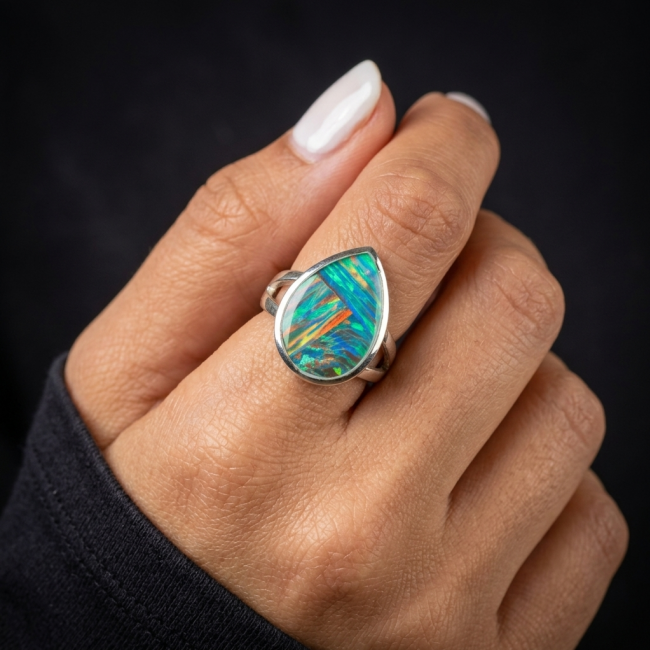 New Galaxy Genuine 17.4 carat Australian Opal .925 Sterling Silver handmade Ring size 7 - photo 1