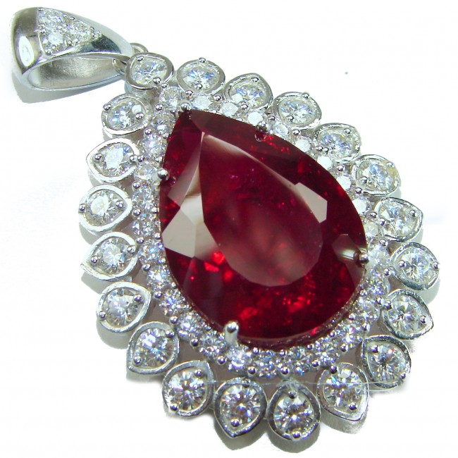 Rare finding! Deluxe 49.8 carat authentic Kashmir Ruby rhodium over .925 Sterling Silver handmade Statement Pendant
