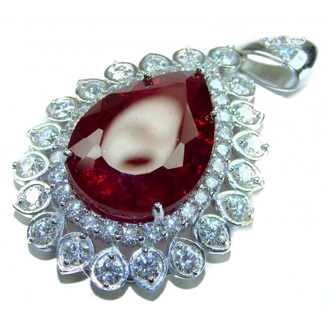 Rare finding! Deluxe 49.8 carat authentic Kashmir Ruby rhodium over .925 Sterling Silver handmade Statement Pendant