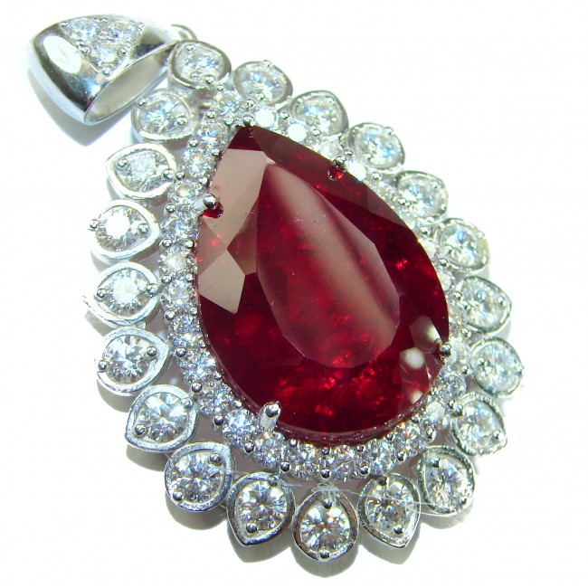 Rare finding! Deluxe 49.8 carat authentic Kashmir Ruby rhodium over .925 Sterling Silver handmade Statement Pendant