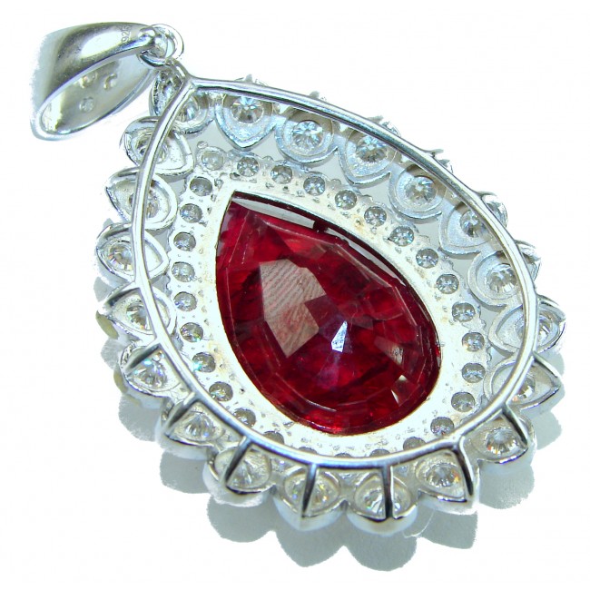 Rare finding! Deluxe 49.8 carat authentic Kashmir Ruby rhodium over .925 Sterling Silver handmade Statement Pendant