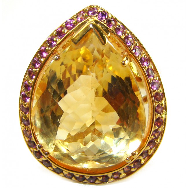 Vivien - Natural 25.8 carat pear cut BRAZILIAN Citrine .925 Sterling Silver dipped in 22K Gold handmade Statement Ring size 7 1/4