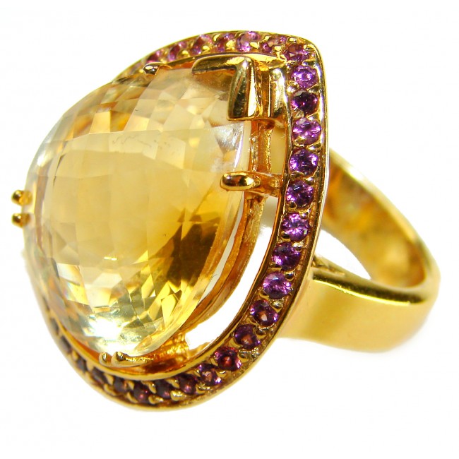 Vivien - Natural 25.8 carat pear cut BRAZILIAN Citrine .925 Sterling Silver dipped in 22K Gold handmade Statement Ring size 7 1/4