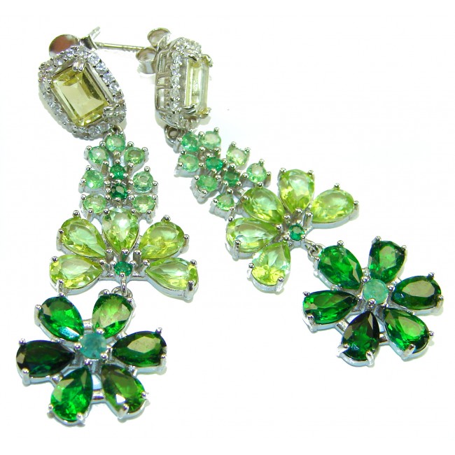 Magnificent Jewel - 12.5 carat Chrome Diopside .925 Sterling Silver handcrafted incredible earrings