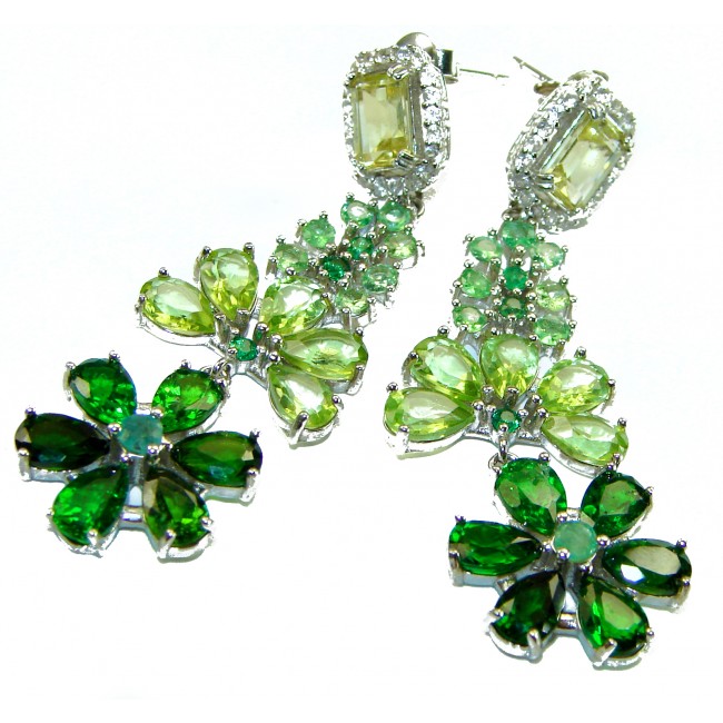 Magnificent Jewel - 12.5 carat Chrome Diopside .925 Sterling Silver handcrafted incredible earrings