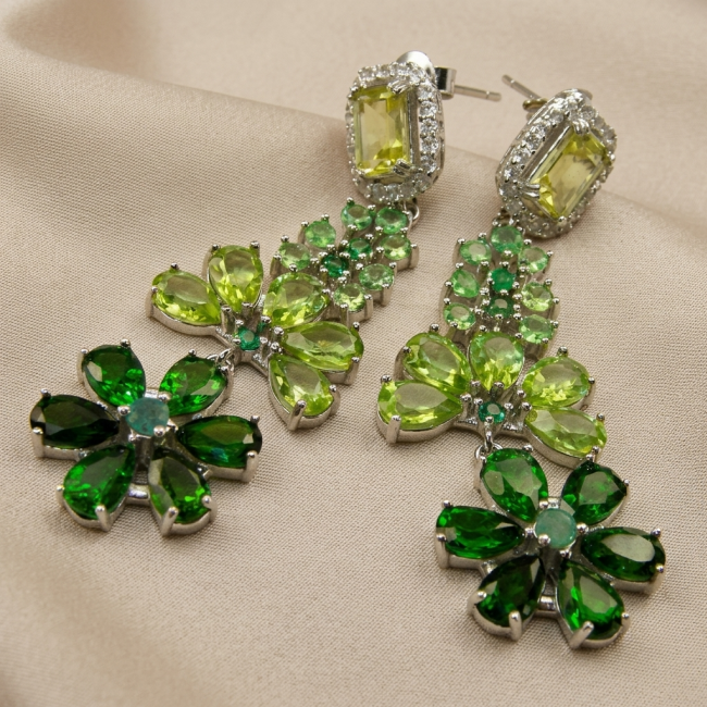 Magnificent Jewel - 12.5 carat Chrome Diopside .925 Sterling Silver handcrafted incredible earrings