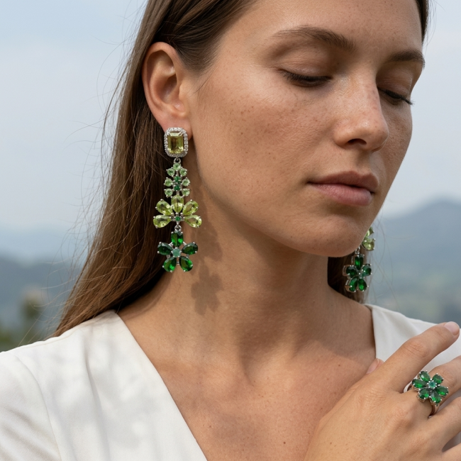 Magnificent Jewel - 12.5 carat Chrome Diopside .925 Sterling Silver handcrafted incredible earrings