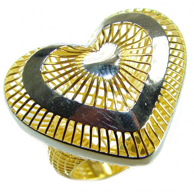 Dubai Style - Golden Heart .925 Sterling Silver dipped in 22K Gold handmade Large ring size 7