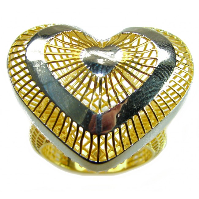 Dubai Style - Golden Heart .925 Sterling Silver dipped in 22K Gold handmade Large ring size 7