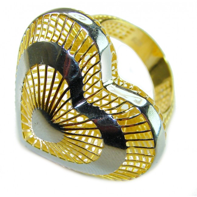 Dubai Style - Golden Heart .925 Sterling Silver dipped in 22K Gold handmade Large ring size 7