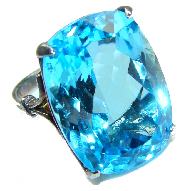 Pacifica 26.5 carat authentic Swiss Blue Topaz .925 Sterling Silver dipped in black rhodium handmade Statement Ring size 5 - photo 5