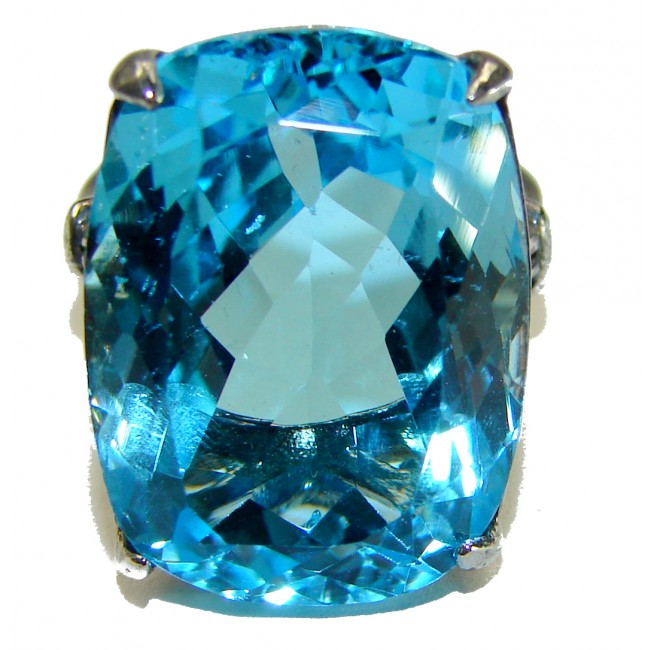Pacifica 26.5 carat authentic Swiss Blue Topaz .925 Sterling Silver dipped in black rhodium handmade Statement Ring size 5 - photo 4