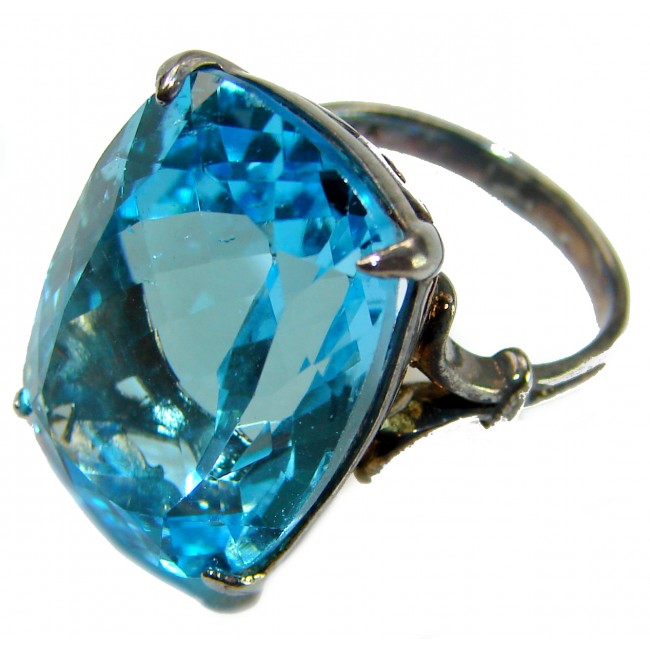 Pacifica 26.5 carat authentic Swiss Blue Topaz .925 Sterling Silver dipped in black rhodium handmade Statement Ring size 5 - photo 3
