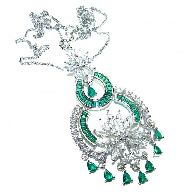 Art Deco - Heirloom - authentic 10.9 carat Colombian Emerald .925 Sterling Silver handcrafted Statement necklace