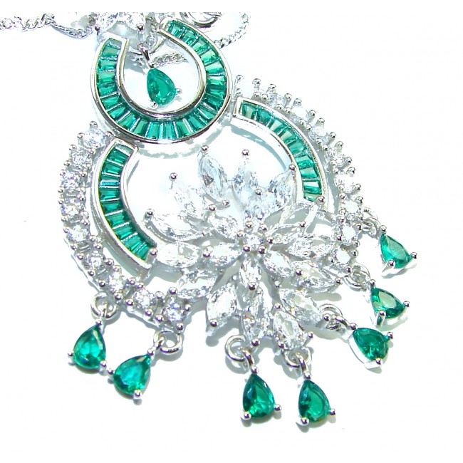 Art Deco - Heirloom - authentic 10.9 carat Colombian Emerald .925 Sterling Silver handcrafted Statement necklace