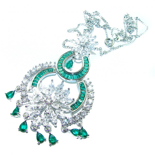 Art Deco - Heirloom - authentic 10.9 carat Colombian Emerald .925 Sterling Silver handcrafted Statement necklace