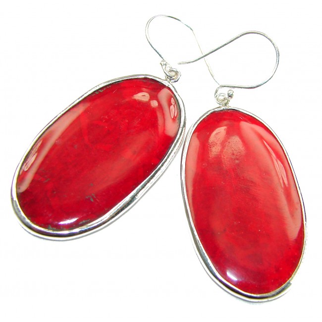 LARGE - Genuine Red Fossilized Coral .925 Sterling Silver handmade earrings
