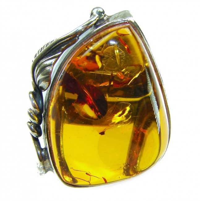 Beauty of the Sea - Natural Baltic Amber .925 Sterling Silver handcrafted ring; s. 7 adjustable