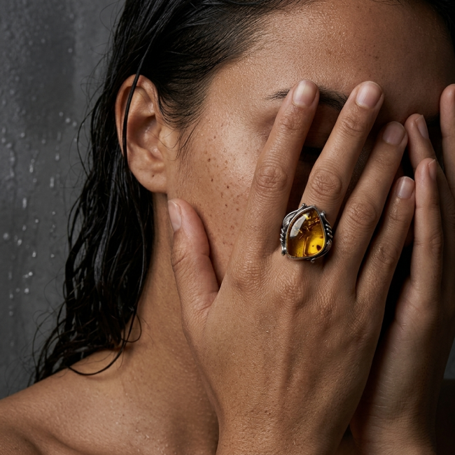 Beauty of the Sea - Natural Baltic Amber .925 Sterling Silver handcrafted ring; s. 7 adjustable