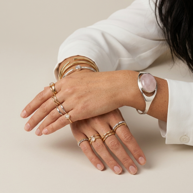 Genuine 51.5 carat Brazilian Rose Quartz .925 Sterling Silver handcrafted Bracelet / Cuff