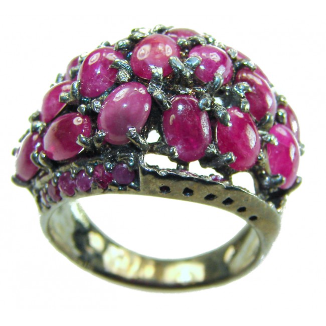 Bella Rosa Genuine 22.8 carat Ruby .925 Sterling Silver dipped in black rhodium Statement Ring size 9